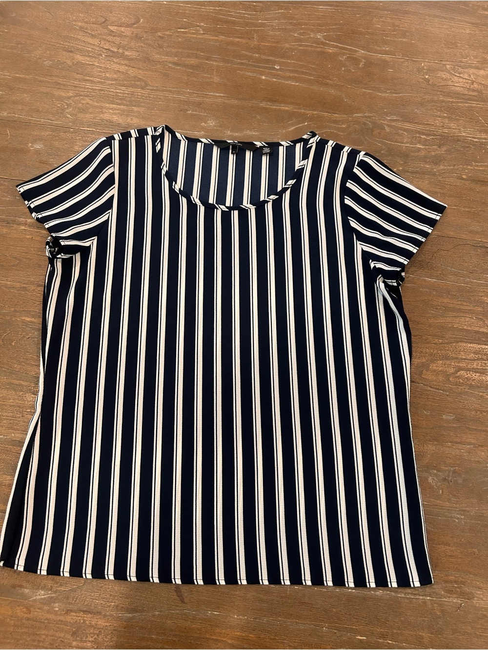 Vero Moda Navy and White Vertical Stripe Short Sleeve Top
